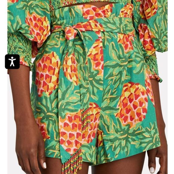 FARM Rio Pants - FARM RIO Pineapple Galore Paperbag Shorts Linen Blend Womens XS Novelty Print